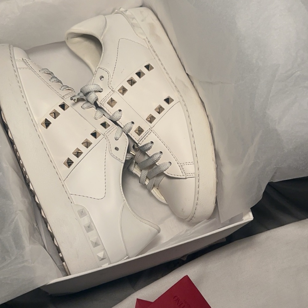 Valentino White Leather Sneakers with Silver Accents